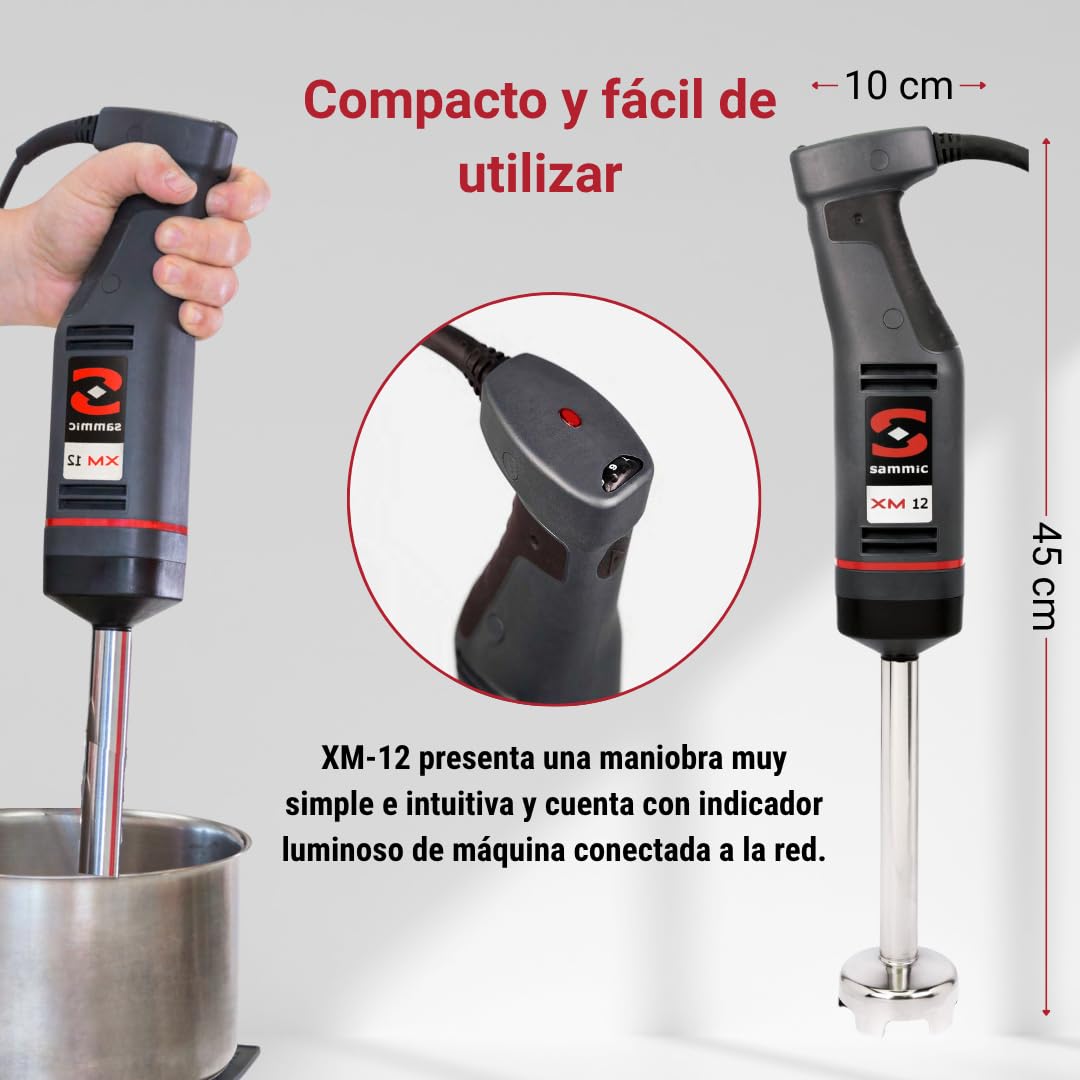 YOMMAK Batidora de Mano Industrial XM12 – 240W Triturador Profesional Cocina | Batidora Profesional Hosteleria Brazo Desmontable | Trituradora Comida Potente, Velocidad 1500–15000 rpm, NSF Hasta 10L