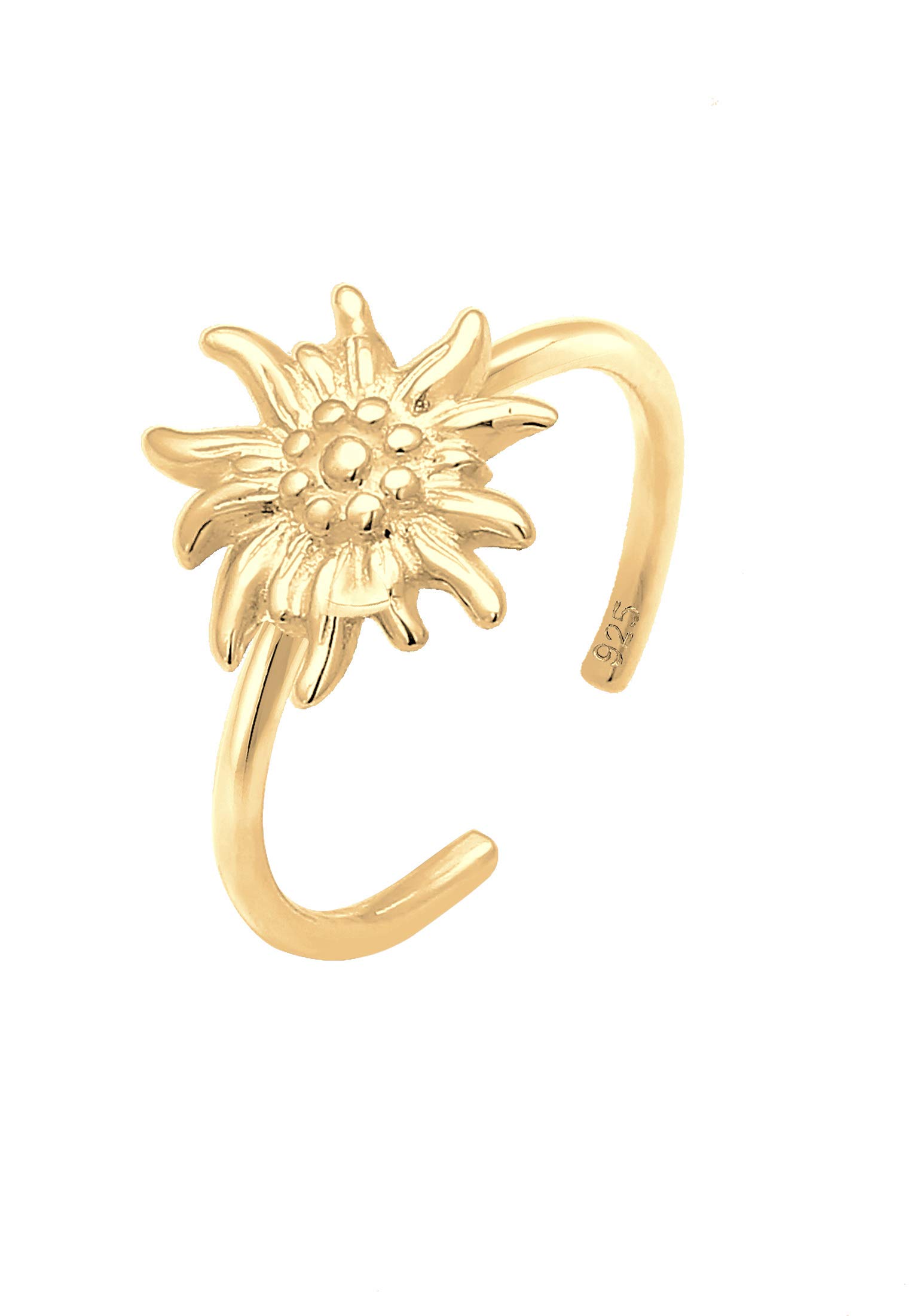 Elli Ring Ladies Edelweiss Traditional Adjustable in 925 Sterling Silver Gold Plated