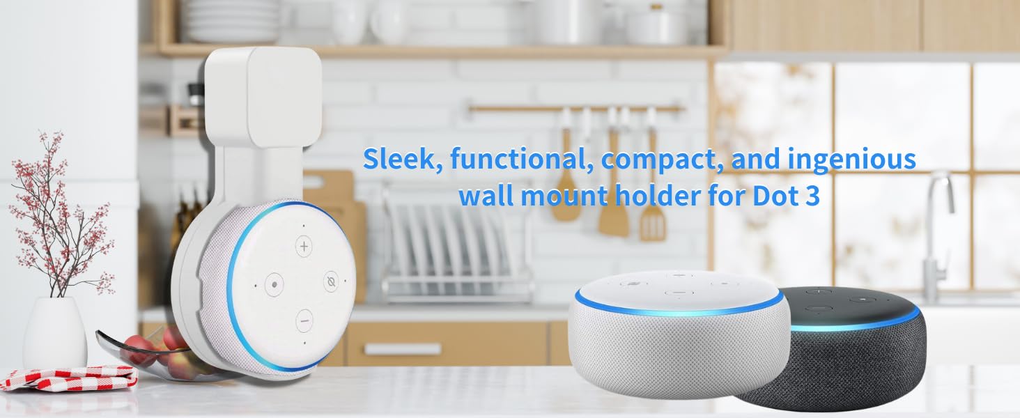 Sintron Supporto da Parete per Dot (3ª generazione), Supporto per Altoparlante Intelligente, Staffa Salvaspazio per Presa, Nessuna Vite, Gestione Cavi Integrata, Compatibile con Google Home (Bianco)