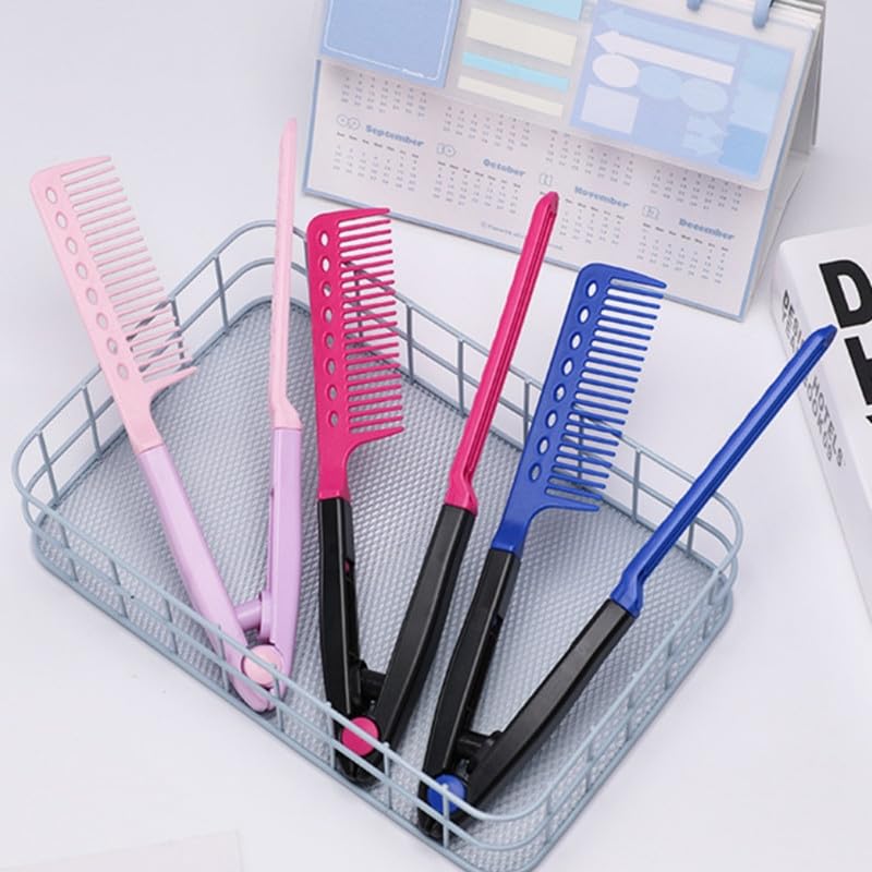 Image of JKAUR V Shaped Foldable Hair Comb for Straightening and Curling | Rose red
