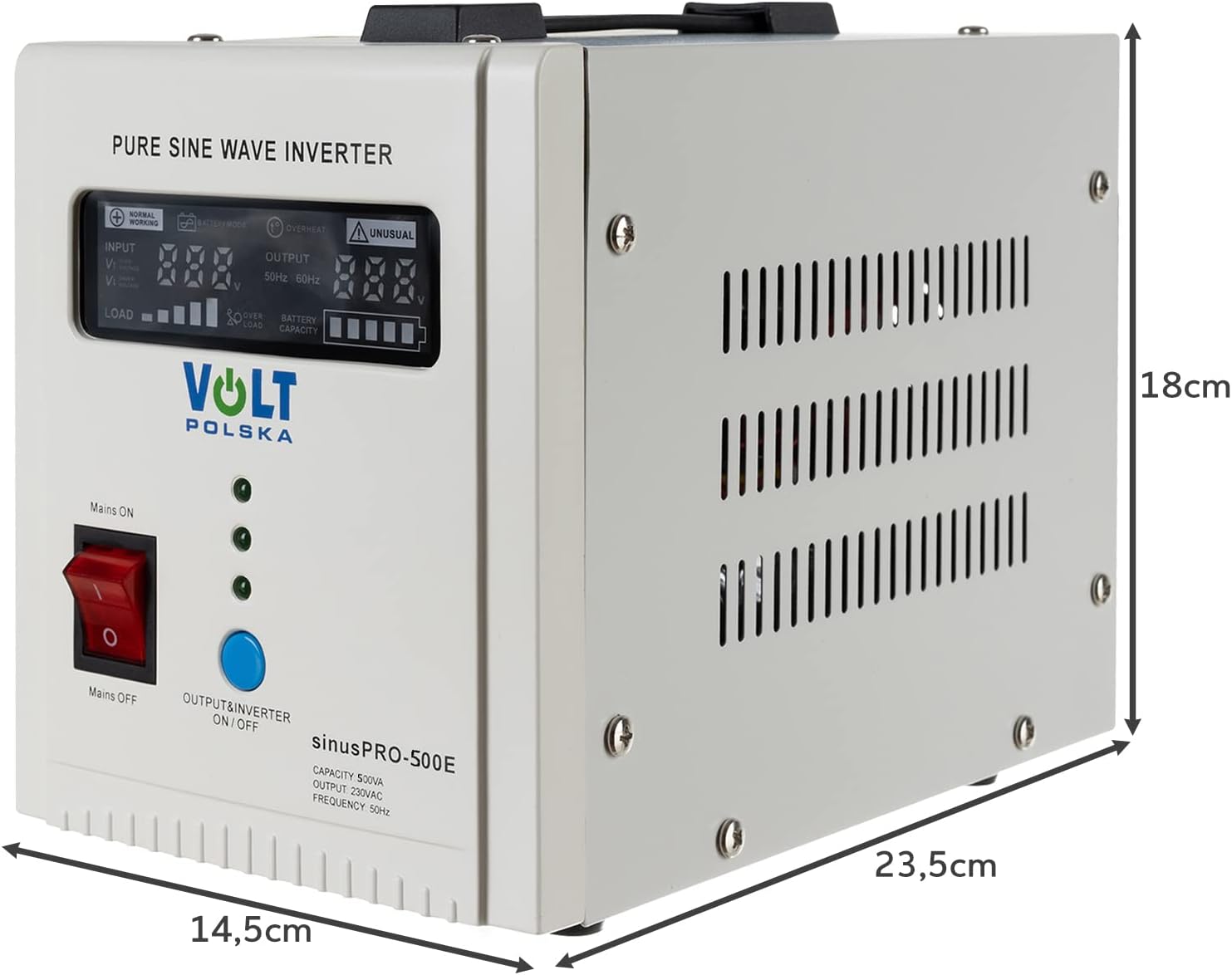 Dimensions of the Volt Polska Sinus PRO 500 E inverter