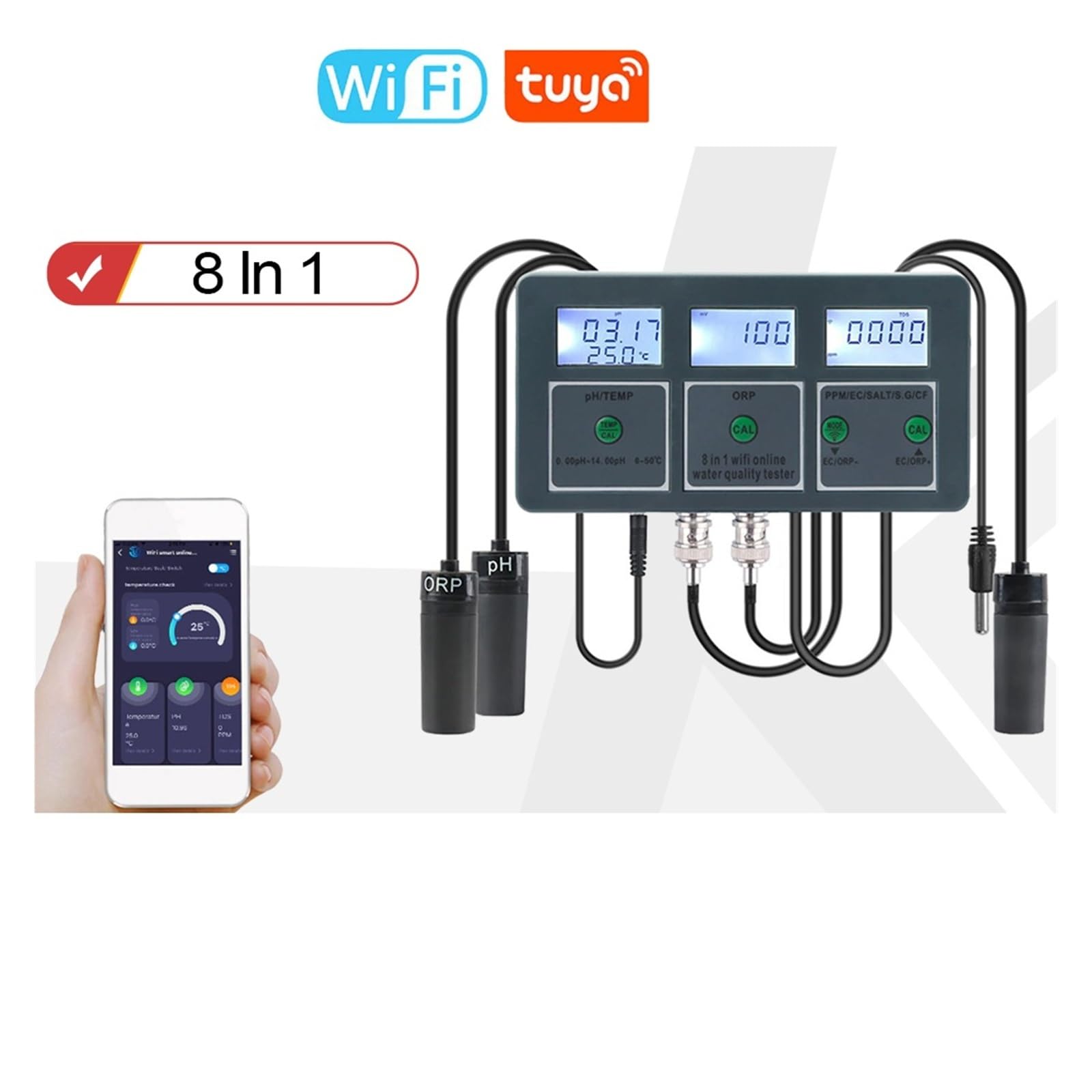 Tuya WiFi 8 w 1 Tester jakości wody Analizator pomiarowy DIY Detektor jakości wody Monitor wody