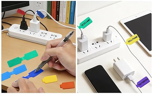 Rusokufo 80 Stück Klettkabelmarkierungen, Wiederverwendbare Kabel Etiketten aus Nylon, beschreibbar, wasserdicht & reißfest, zur Ordnung von PC‑ und Ladekabeln für Haushalt & Büro