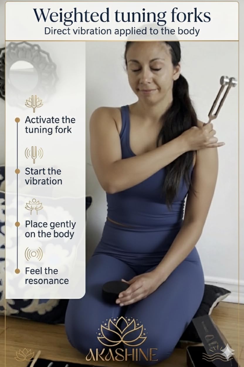 Juego de tenedores de afinación para curación, 128 Hz, 136,1 Hz, 256 Hz, 528 Hz, chakra, yoga y meditación, incluye guía de papel y generador de frecuencia para curación, instrumentos de