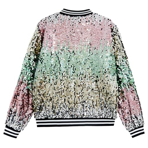 Image of YIYI Mens Sequin Jacket Bomber Sparkly Striped Varsity Glitter Jacket Male Party Outwear Coat Birthday Holiday Clothes