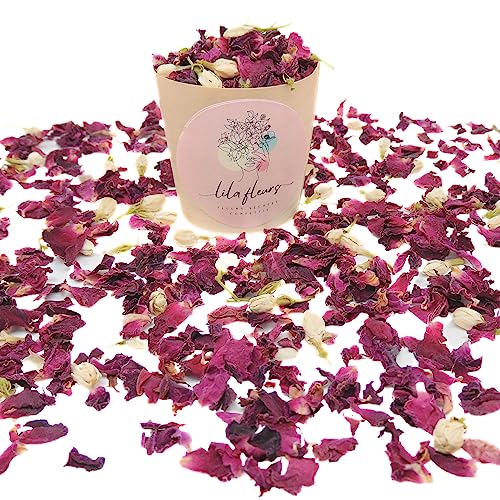 1 Litre Confettis de Mariage Fleurs séchées naturelles Biodégradable Naturel Pétales de Rose Jasmin Décoration Mariage Table, Bohème Champêtre Confettis à Lancer Artisanat France (Rose)