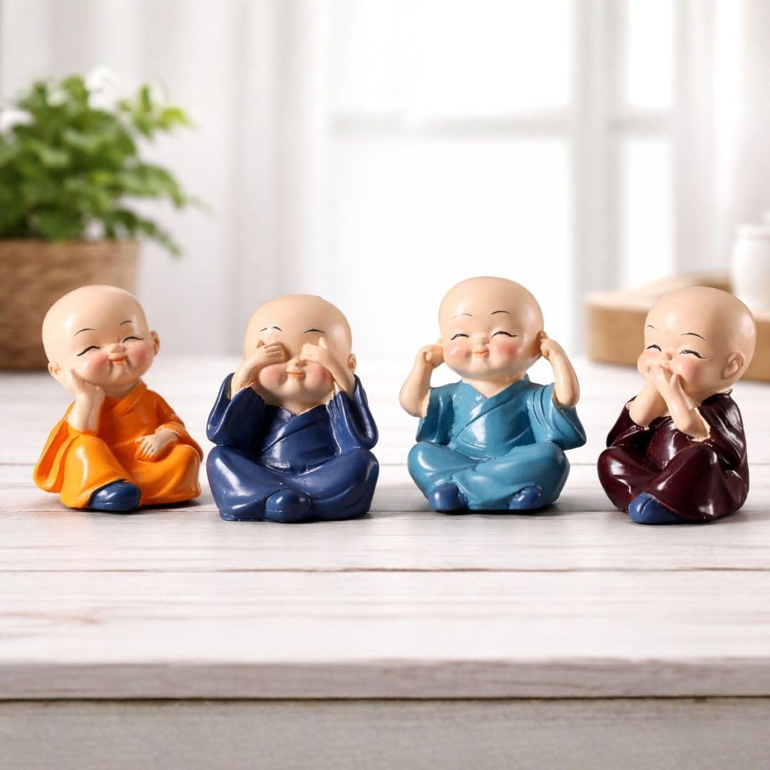 SATYAM KRAFT 1 Set Monk Buddha Miniature Set Idols | Gift for Him/Her Valentin's Day Wedding Birthday Home Decor Bedroom Living Room Decor Wedding Showpiece Gifts Figurines Car and Decoration Items