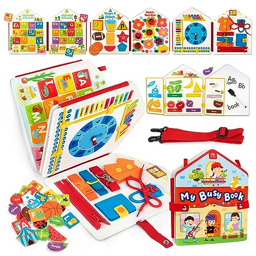 Coogam Toddler Felt Montessori Busy Book, Activity Busy Sensory Boards Fine Motor Skill Quiet Book Car Travel Busy Binder Autism Toys Preschool Learning Educational Toy Gift for 3 4 5 Year Old Kids