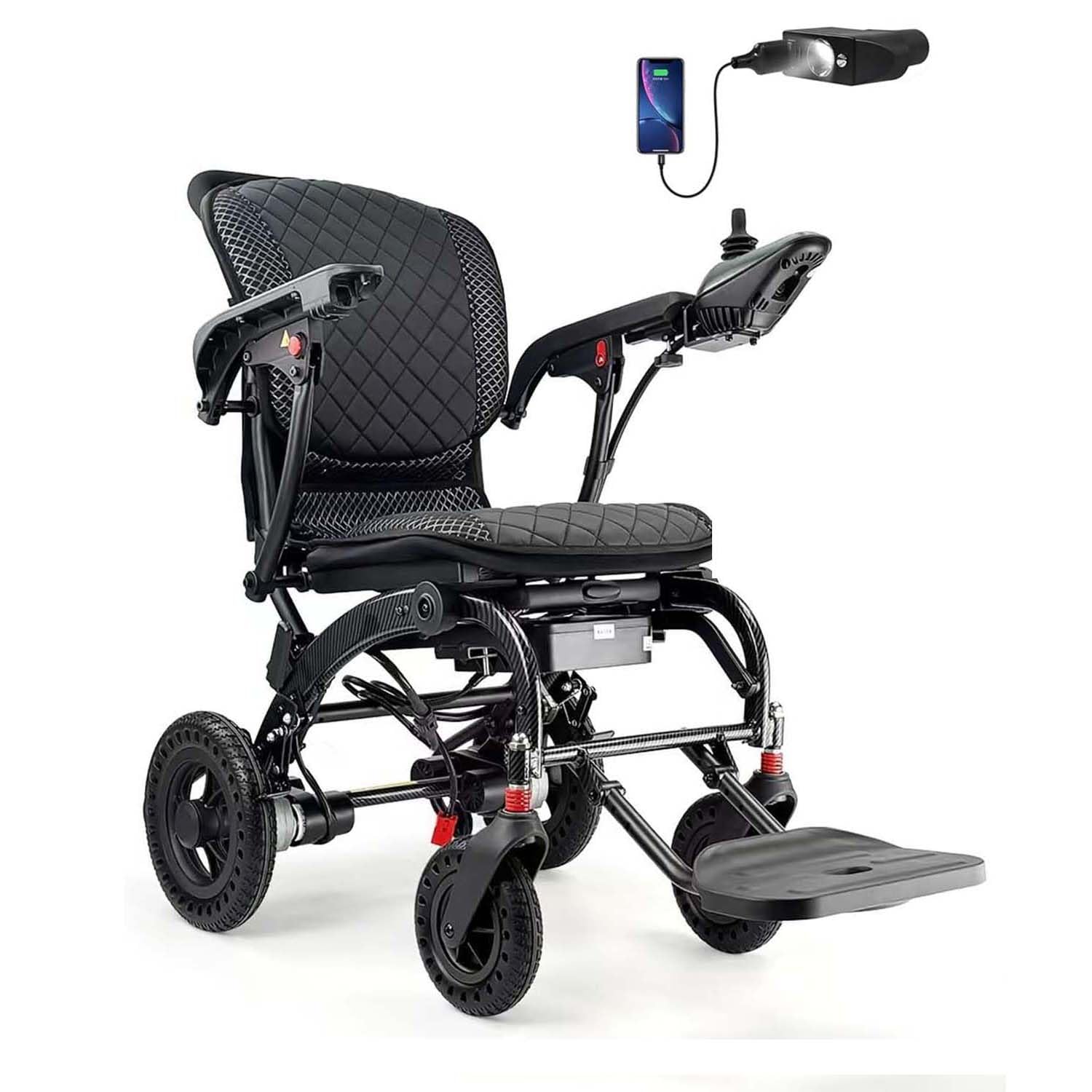 Sillas de ruedas eléctricas plegables y livianas para adultos, silla de ruedas motorizada de 220 lbs, silla de ruedas eléctrica portátil con asiento ergonómico,Lamp