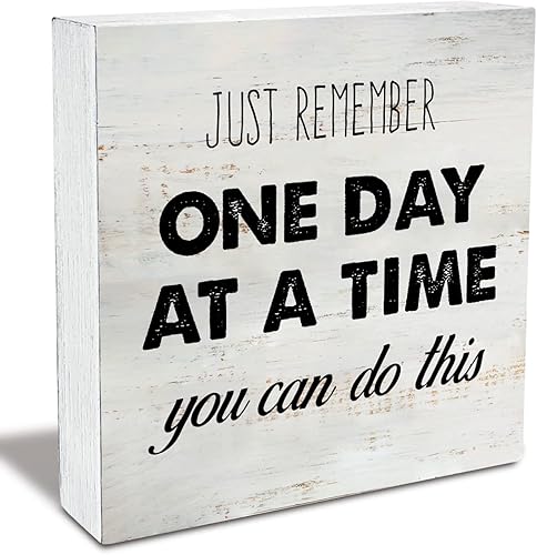 Cartel rústico de madera con texto en inglés "One Day at a Time", inspirador motivacional, caja de madera motivacional para casa de campo, oficina,