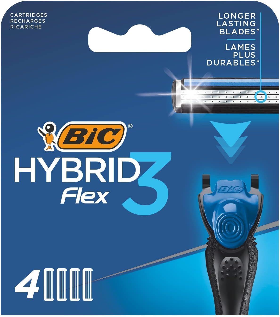Hybrid 3 Flex Men's Razor Refills with 3 Nano-Tech Titanium Moveable Blades - Box of 4 Cartridges