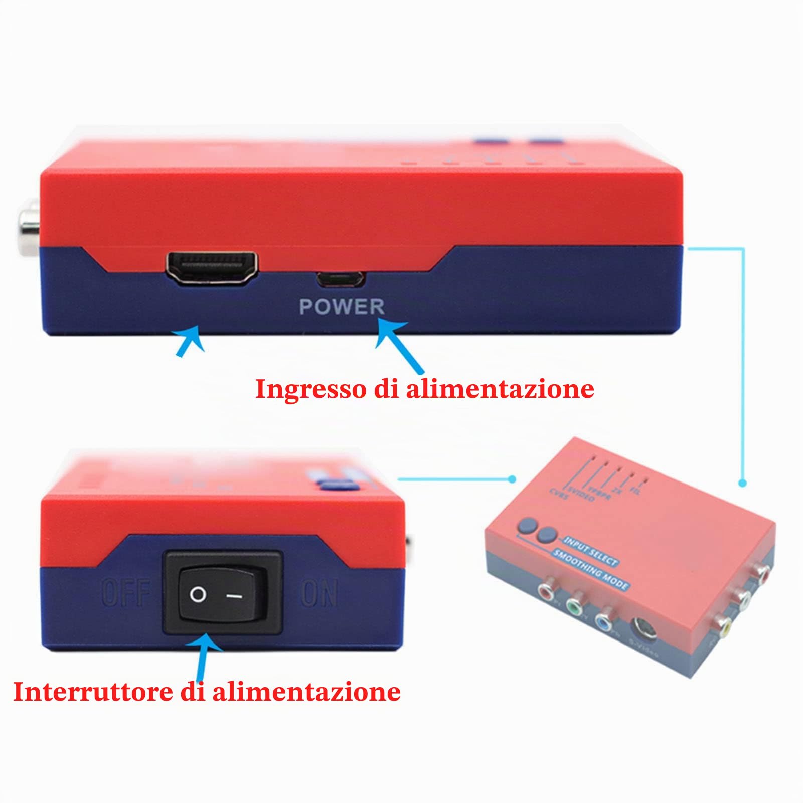Retroscaler2x AV a HDMI Converter - Moltiplicatore di Linea di Latenza Zero, Supporta NTSC e Pal, 240p/480i/288p/576i a 480p/576p Upscaler per Console di Gioco retrò (Rosso)