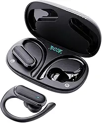 BR Lion Fone de Ouvido Bluetooth sem fio Fone TWS Bluetooth Com Cancelamento De Ruído Esportivo bluetooth com ganchos de ouvido com microfone 60 horas de reprodução (Preto-A520)