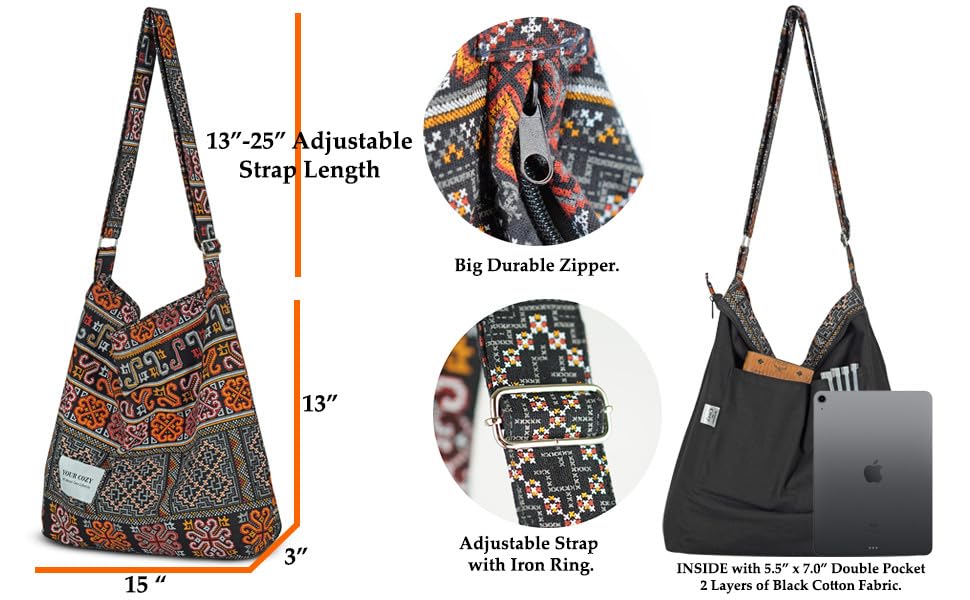 Bolso Bandolera Hobo de Algodón para Mujer miniatura 6