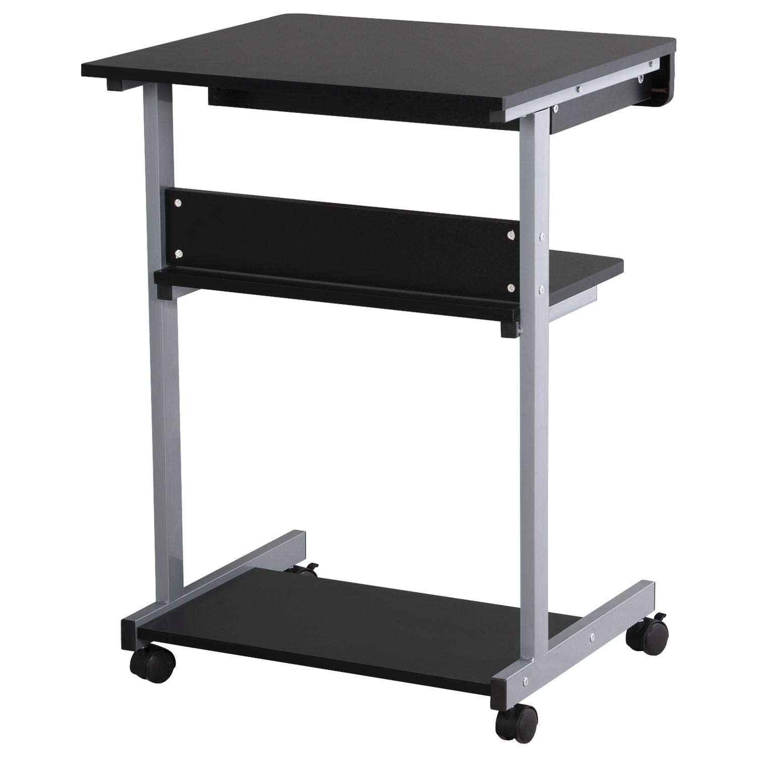 Yaheetech Mobile Computer Desks with Keyboard Tray, Printer Shelf and