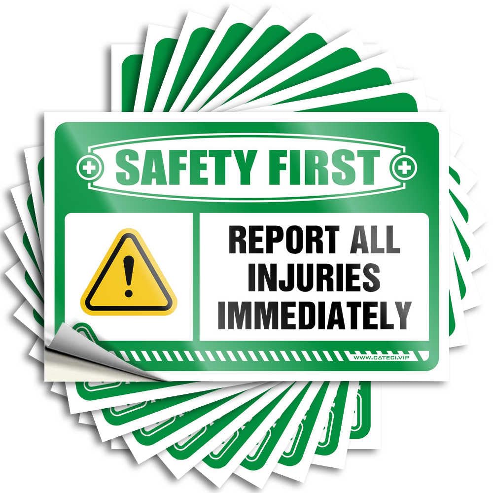 Guys Science Lettering Sticker - Safety First Report All Injuries Immediately Bumper Waterproof Vinyl Sticker(6X9CM)