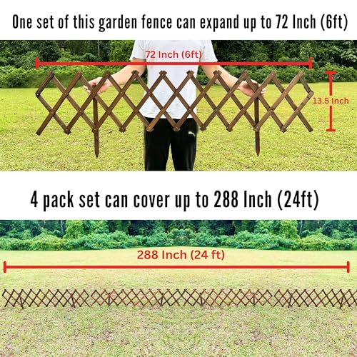ShopLaLa Garden Fence- 4 Pack, Total 24ft (L) Wooden Lattice Flower Edging for Yard Lawn Landscape Patio Outdoor Decor, Expandable Plant Garden Trellis, Animal Barrier Fence No Dig Panel for Small Dog - Thumbnail 5