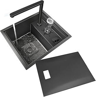 Single Bowl Kitchen Sinks With Cup Washer，stainless steel sink,undermount drop in kitchen sink,Single Bowl Stainless Steel Workstation Bar Sink with Rinser, for home Hotel Cafe Restaurant