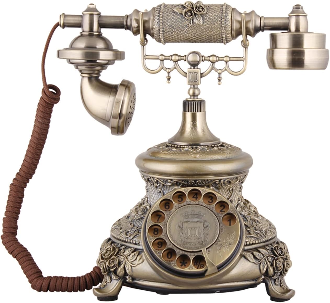 โ Bronze Retro Vintage Antique Style Rotary Dial Button Desk Telephone Phone Home Office Telephone Set