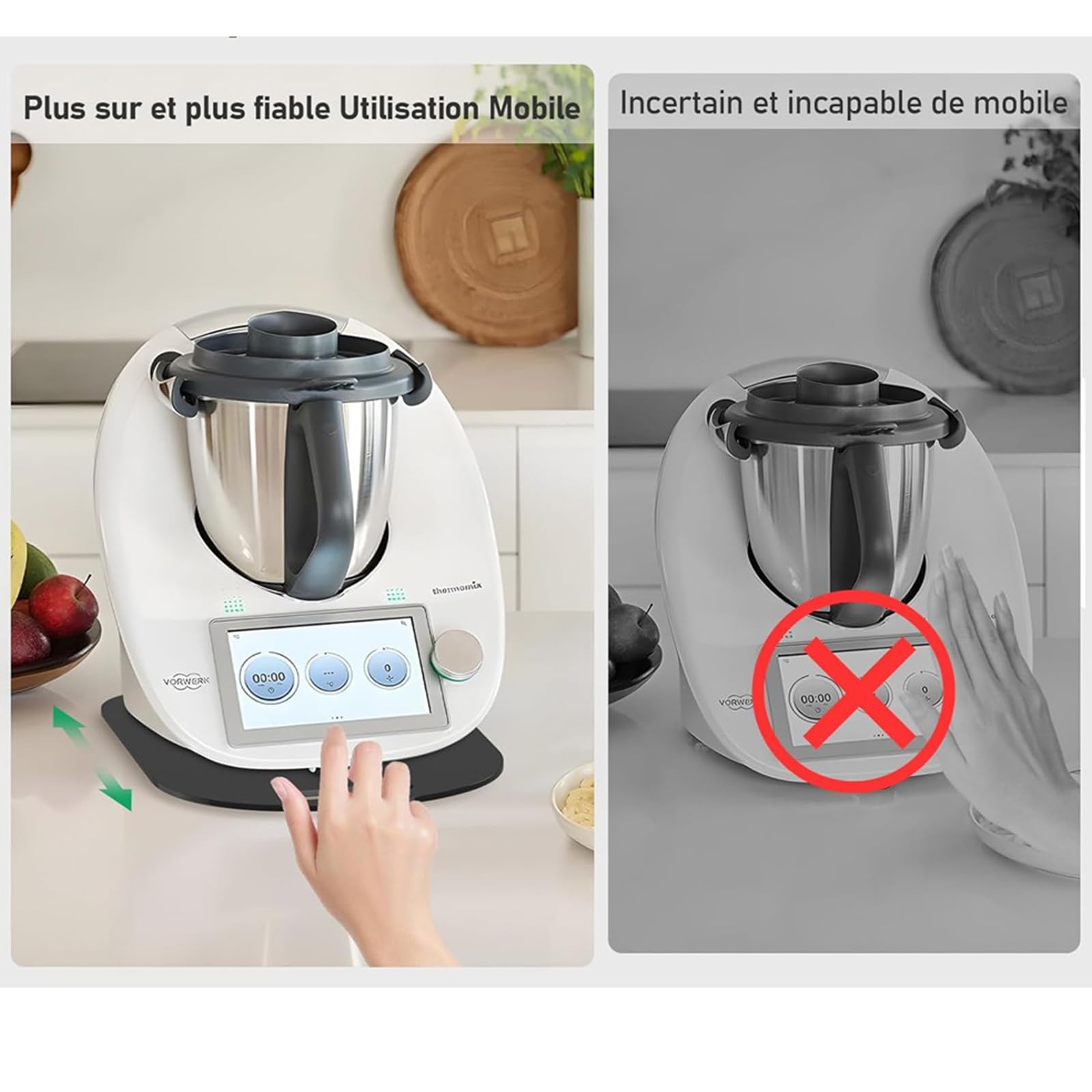 Tavola Scorrevole In Bambù Per Bimby TM6 E TM5, Colore Nero. Base Stabile E Scorrevole Per Il Tuo Robot Da Cucina Vorwerk!