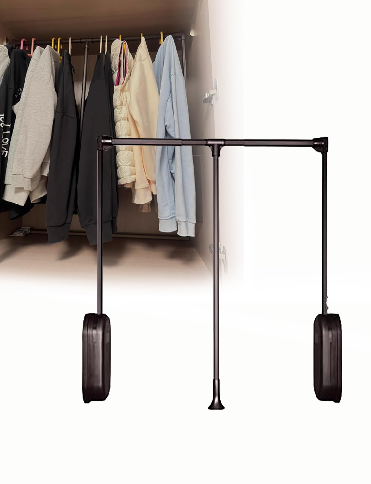 GTHTUHFD Retractable Clothes Hanger, Soft-Close Pull-Down Rod For Easy Access, Wardrobe Lift Hanger For Hanging Clothes, Perfect For Home Closet Organization Type 3-66-89cm/26-35in