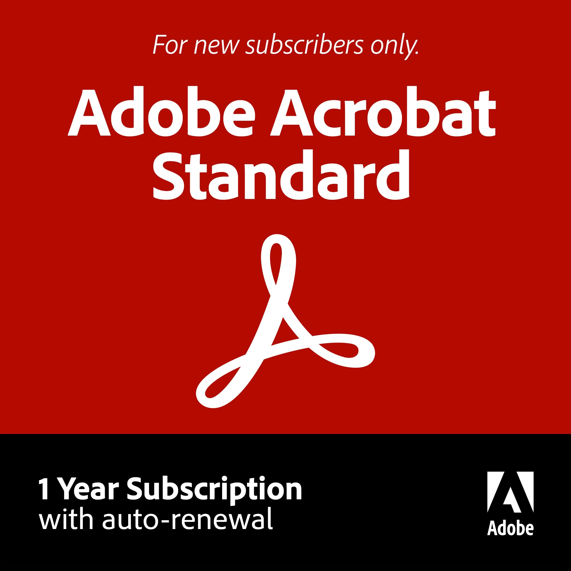Adobe Acrobat Standard | PDF Software | Convert, Edit, E-Sign, Protect | 12-Month Subscription with Auto-Renewal | PC/Mac