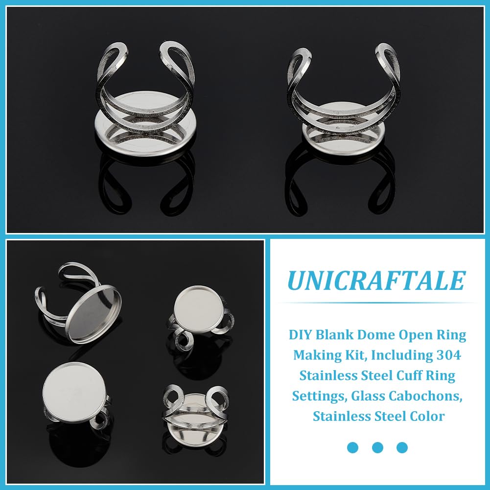 UNICRAFTALE 20 Set 4 Dimensioni Anello Cabochon Rotondo Anelli Vuoti Acciaio Inox Impostazioni Anello Base Anello Polsino Aperto Anelli da dito con 20pcs Cabochons di vetro Base Lunetta Vassoio