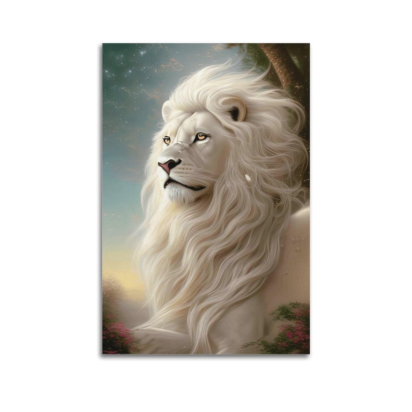DSZLJY Animal Poster White Lion Serene Twilight Celestial Nature Wildlife Poster Decorative Painting Canvas Wall Posters And Art Picture Print Modern Family Bedroom Decor Posters 16x24inch(40x60cm)