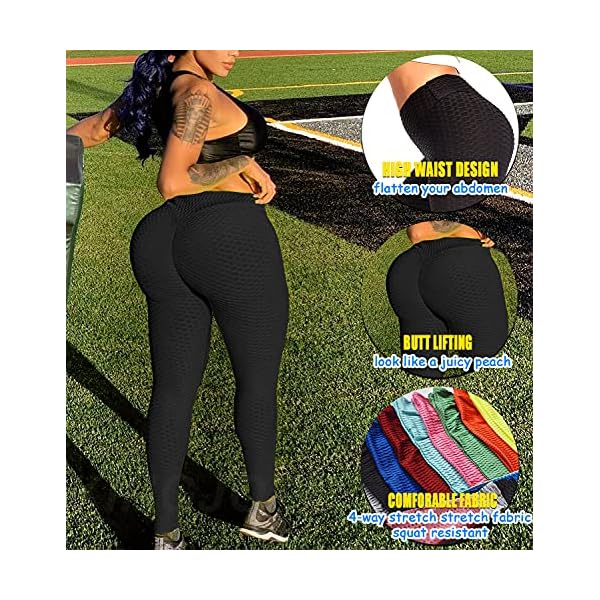 Women's High Waist Yoga Pants Tummy Control Slimming Booty Leggings Workout Running Butt Lift Tights (Black, Large)