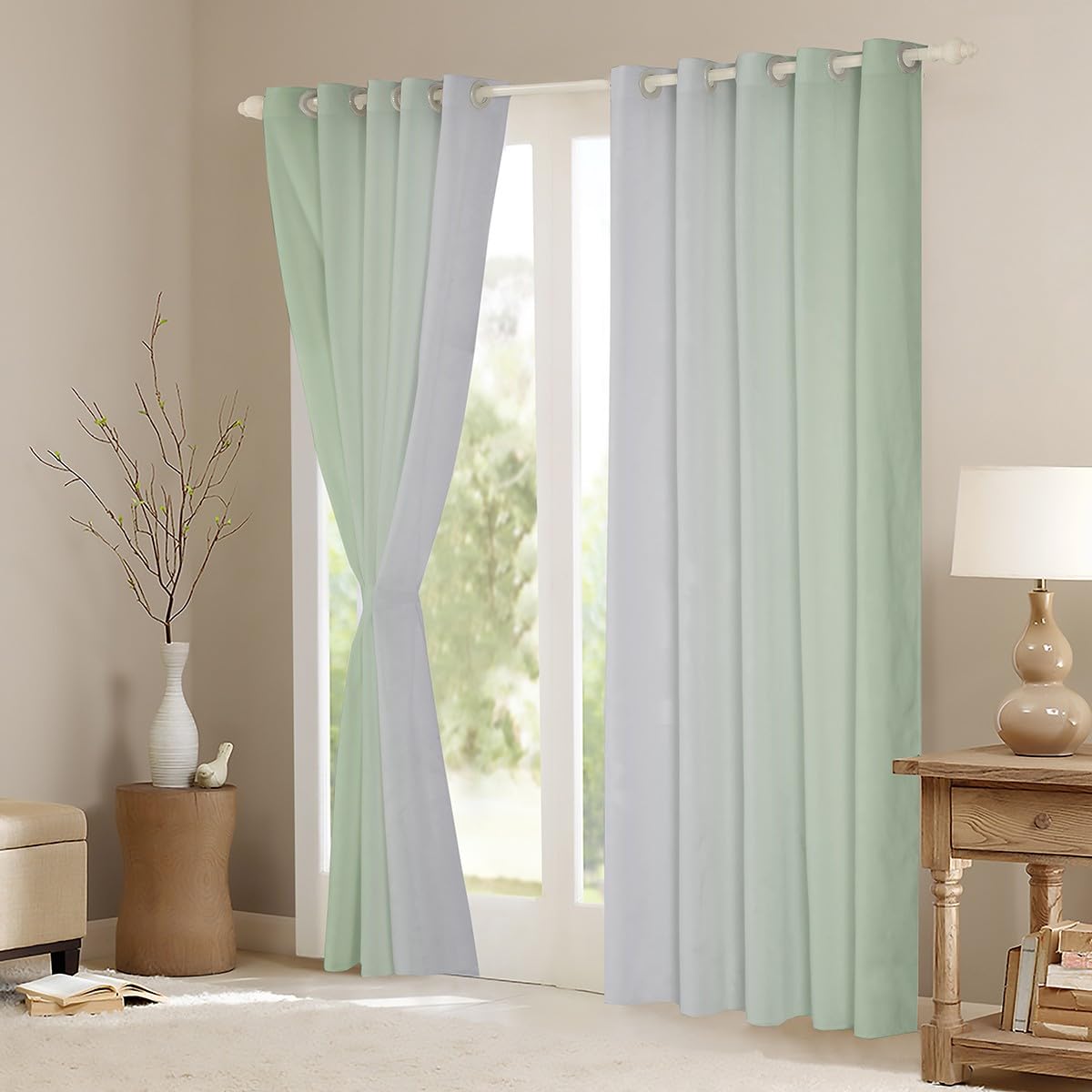 Homewish Greyish White and Sage Curtains for Bedroom,Rainbow Ombre Blackout Curtains Aesthetic Living Room Decor,Gradient Colorful Curtains & Drapes Abstract Window Curtain 2 Panels 46x54 - Image 4