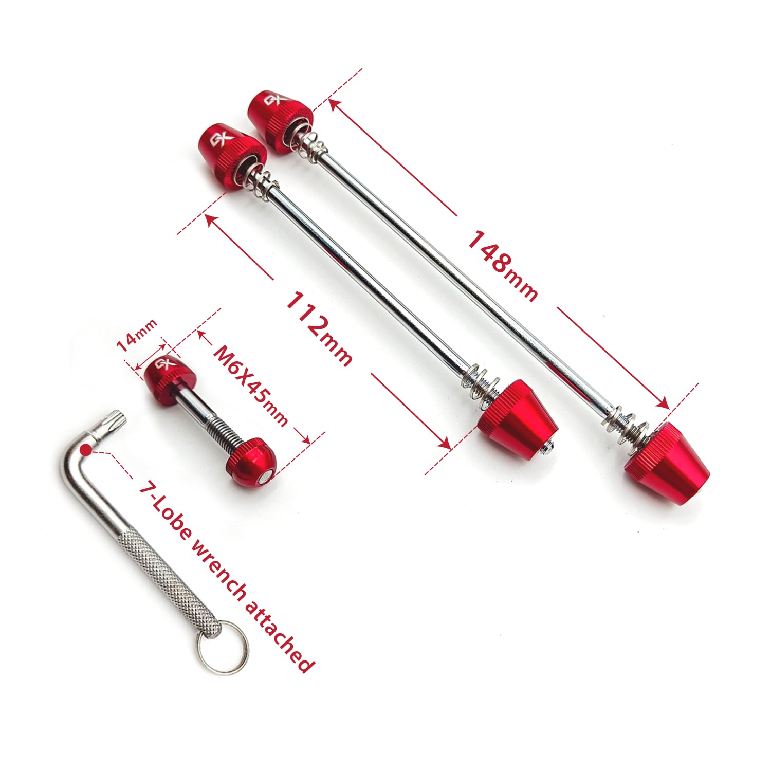 ONIPAX Kit de Cierre Antirrobo para Bicicleta Eje de 7 Lóbulos y Tornillo de Sujeción con Llave