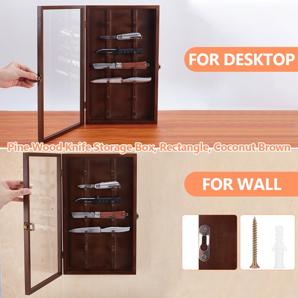 UNICRAFTALE Vetrina in legno con porta in vetro acrilico trasparente di cocco, coltello pieghevole militare, supporto militare, scatola per ombre per montaggio a parete, display da scrivania, 263 x