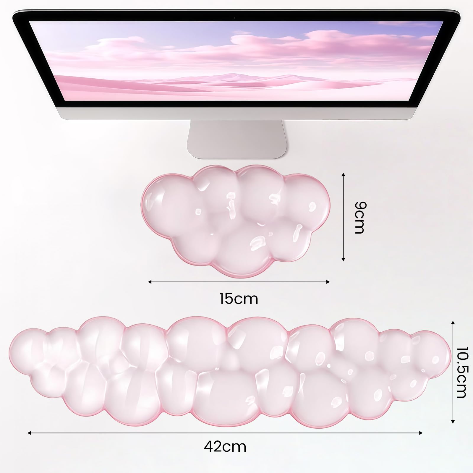 Juego de accesorios para gaming, reposamuñecas teclado y alfombrilla de ratón, reposamuñecas teclado para aliviar el estrés, rosa Cloud Desk