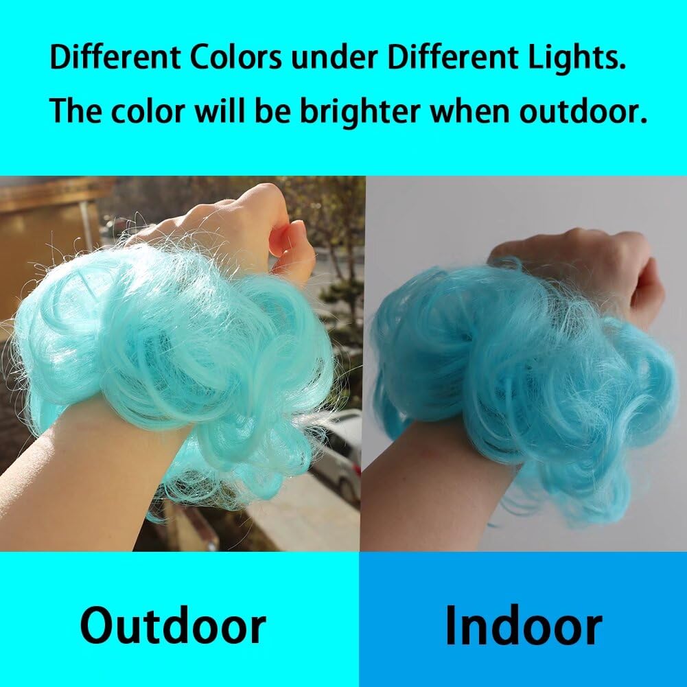 LaLuLoLi 2pcs #2513 Light Blue Color Wavy Curly Updo Scrunchy Hairpiece Ponytail Elastic Chignon Bun Hair Extensions Hair Messy Bun Hairpieces Extension for Women Girl Cosply Daily Use - Image 2