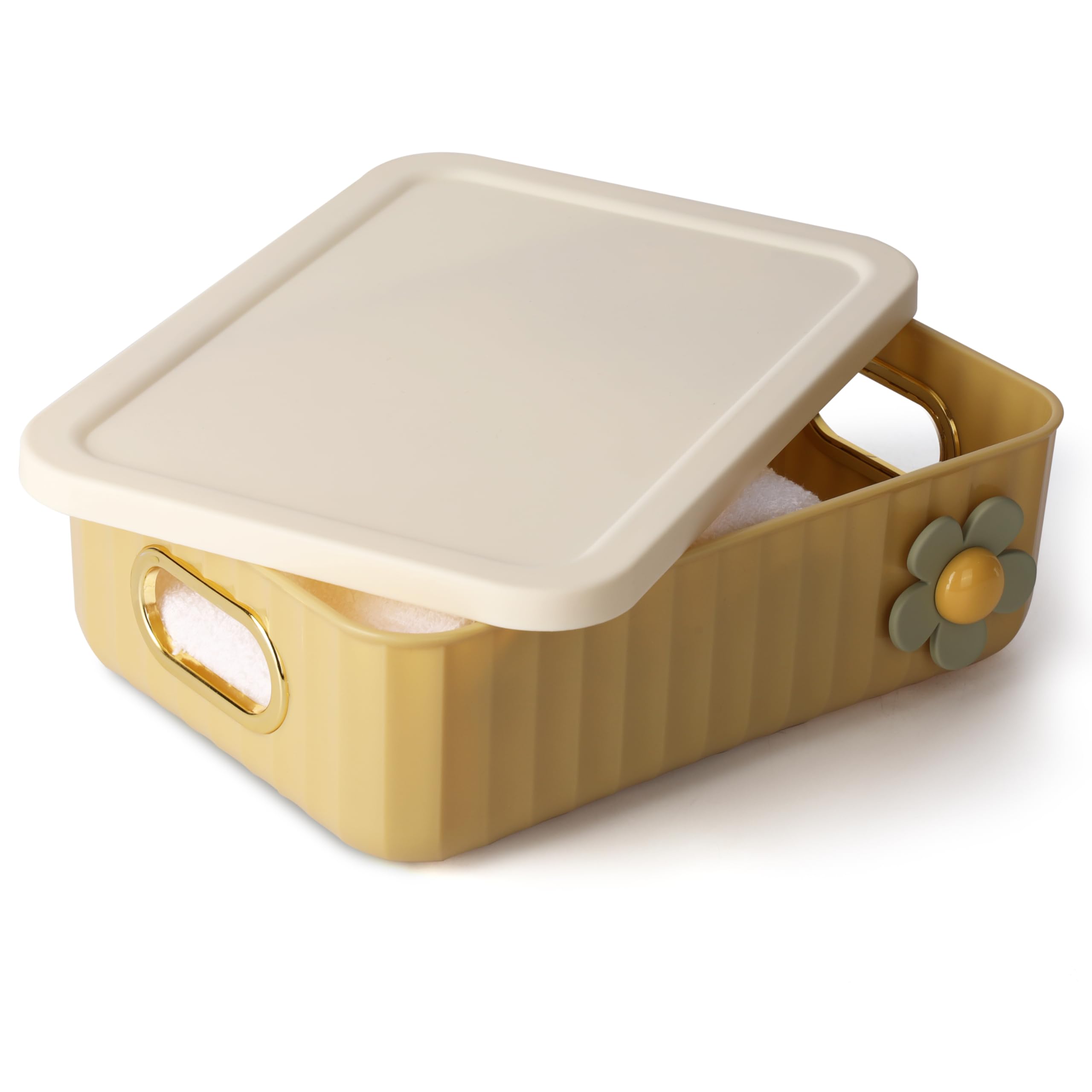 Belle Vous Yellow Plastic Storage Box With Lid - Home Storage Box/Shelf Storage Box For Cupboards - Multipurpose Plastic Storage Basket Organiser
