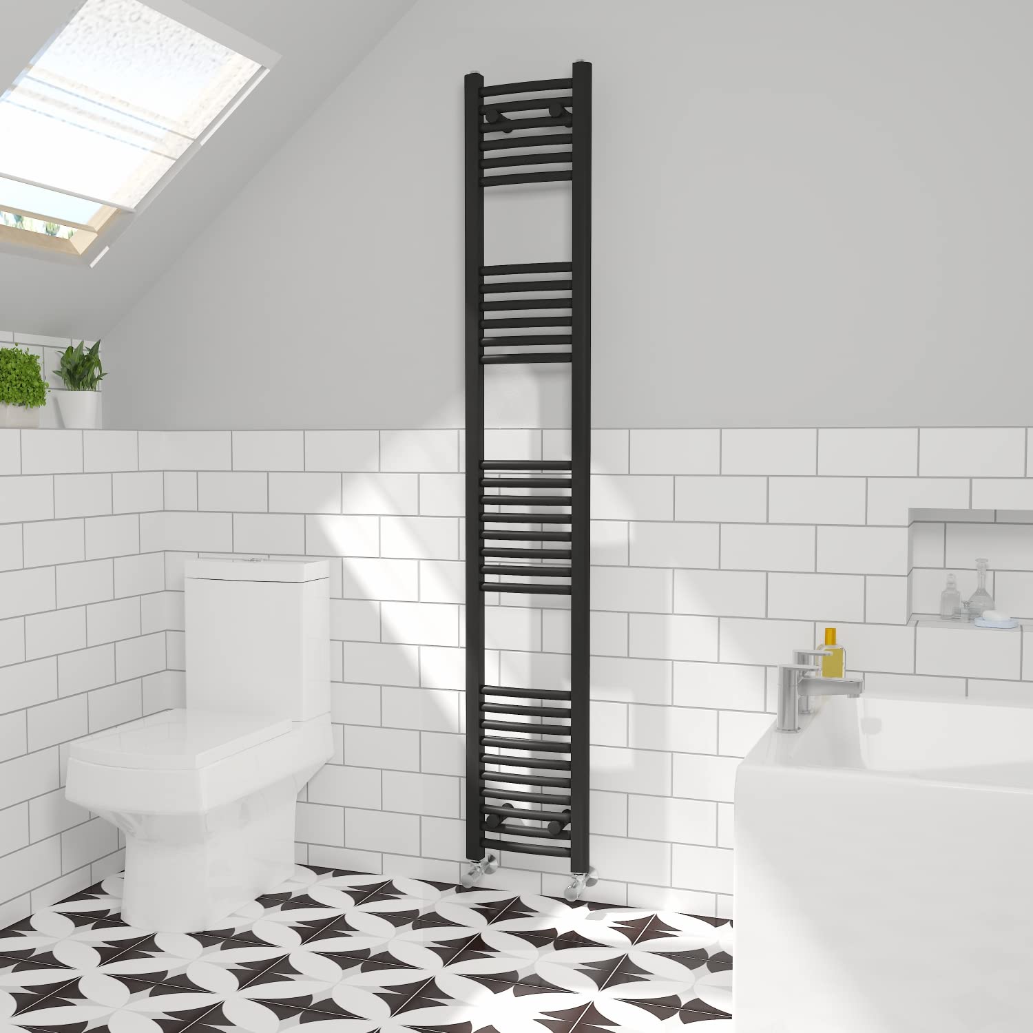 NRG Curved Central Heating Towel Rail Bathroom Radiator Black 1800×300mm