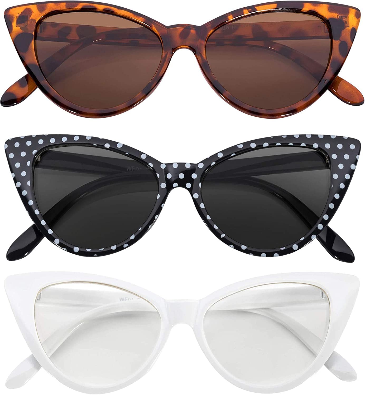 OWL 3 Pairs Cat Eye Sunglasses for Women UV Protected Retro Sunglasses Womens Beautiful Patterns Cateye Shades for