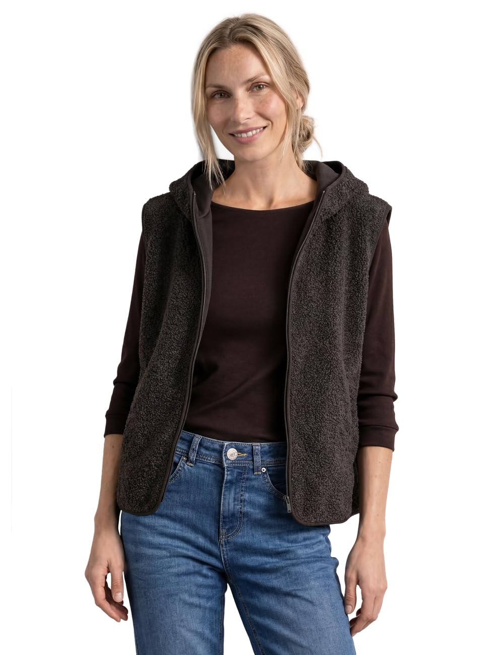 Street One Damen Teddy-Weste mit Kapuze und Zipper