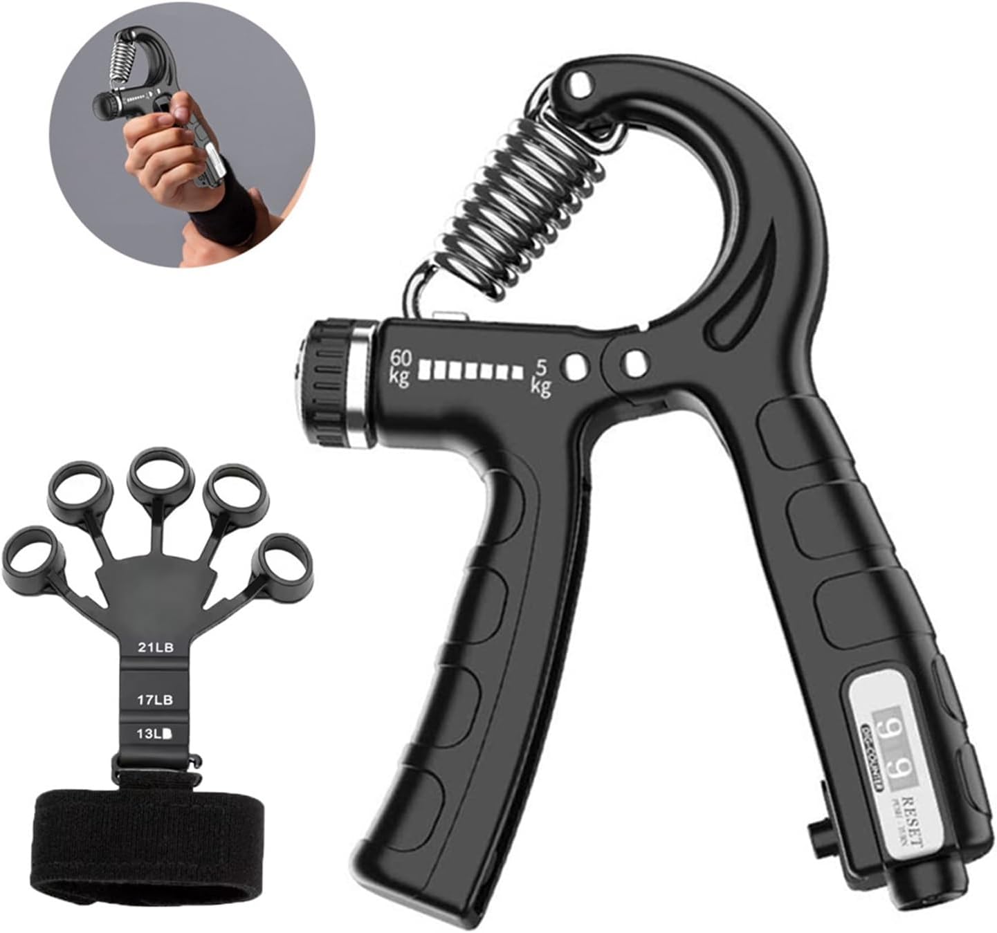 5-60kg Adjustable Hand Grip Strength Strengthener Trainer Full Set With Counter Wrist Forearm And Hand Exerciser For Muscle