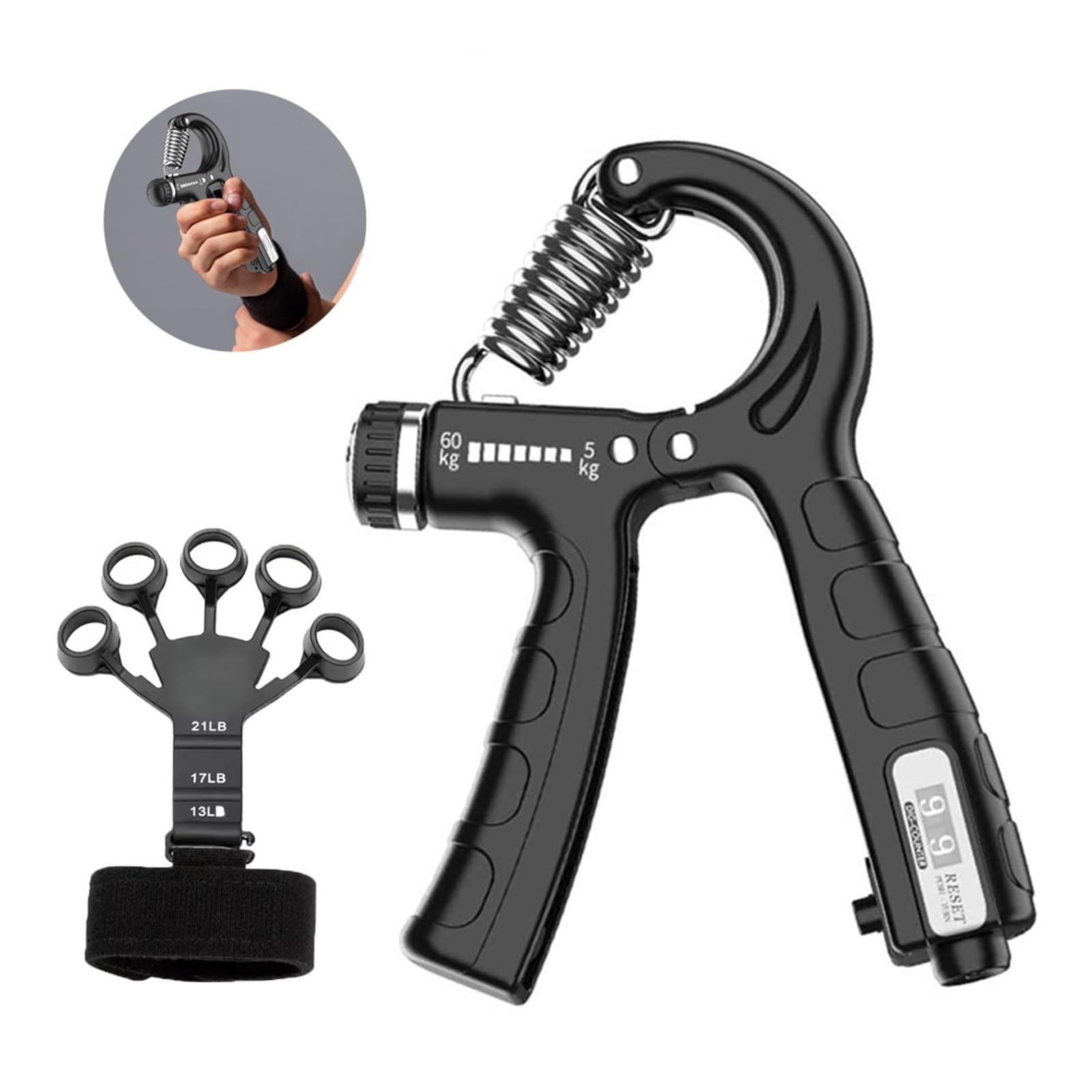 Fortalecedor de Agarre, 5-60kg Ajustable con ejercitador de Mano y antebrazo muñeca for