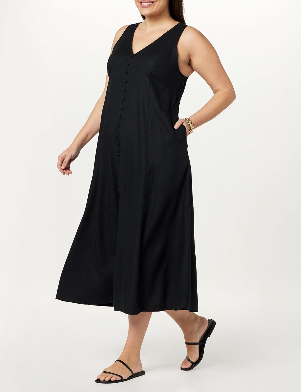 The Drop Women's Blanca Linen Button-Front V-Neck Maxi Dress - Image 7
