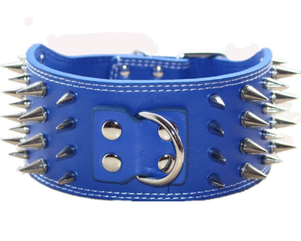 Pimaodog Studded Dog Collar, 3" Sharp Spiked Leather Dog Collar fit Training,Sports,Walking,Medium,Large,X-Large,for Pitbull,Labrador,Boxer (M:17-20