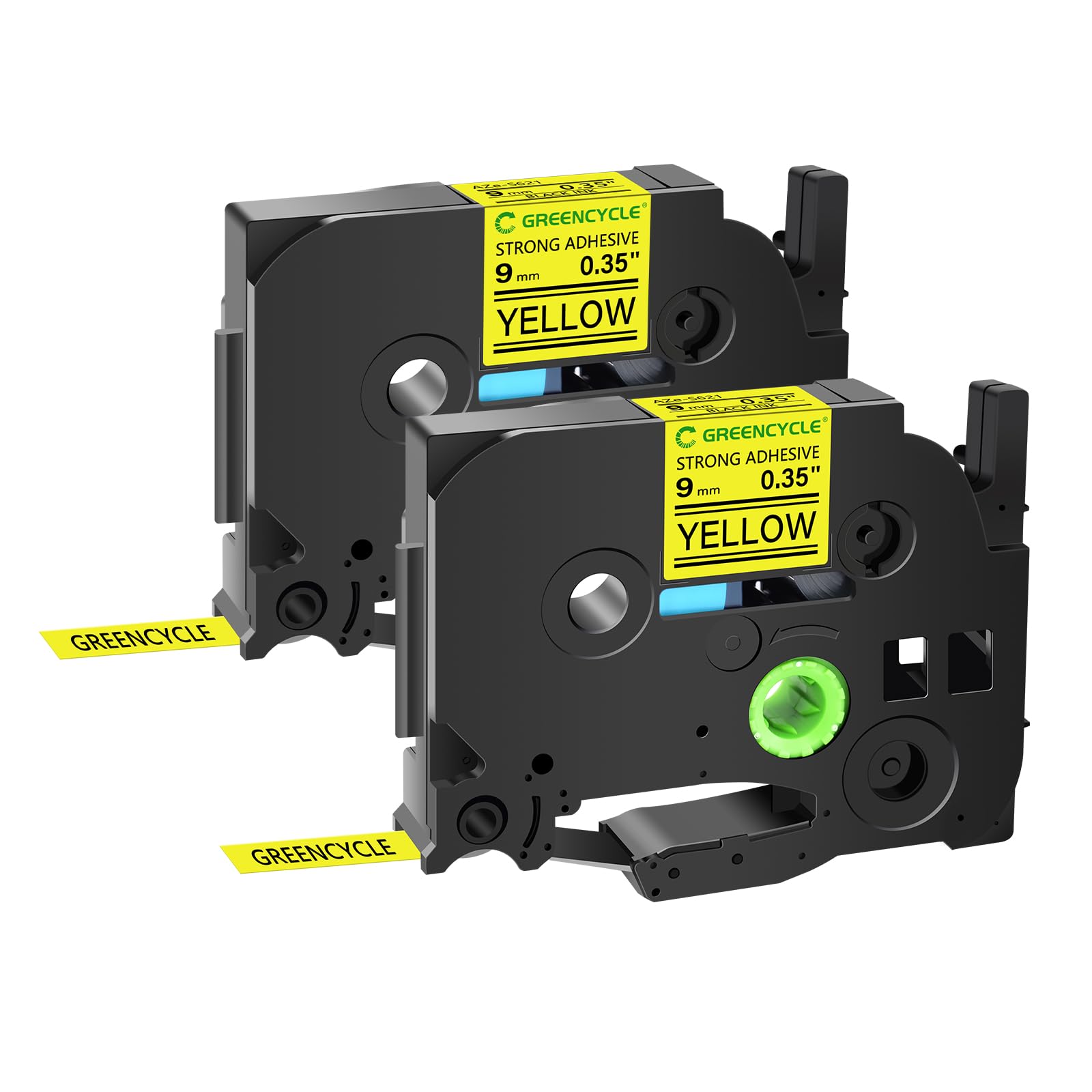 GREENCYCLE Extra Strength Adhesive Black on Yellow Label Tape Compatible for TZE-S621 TZS621 AZES621 0.35" 9mm for PT-E550W PT2430PC 1890C PT-D210 PTP300BT PT-1010 PTH100 PTH110 D200-2 Pack