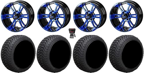 Bundle - 9 Items LSI Raptor 12" Golf Wheels BlackBlue 215x35 Cruze Tires for E-Z-GO & Club CarGolf Carts