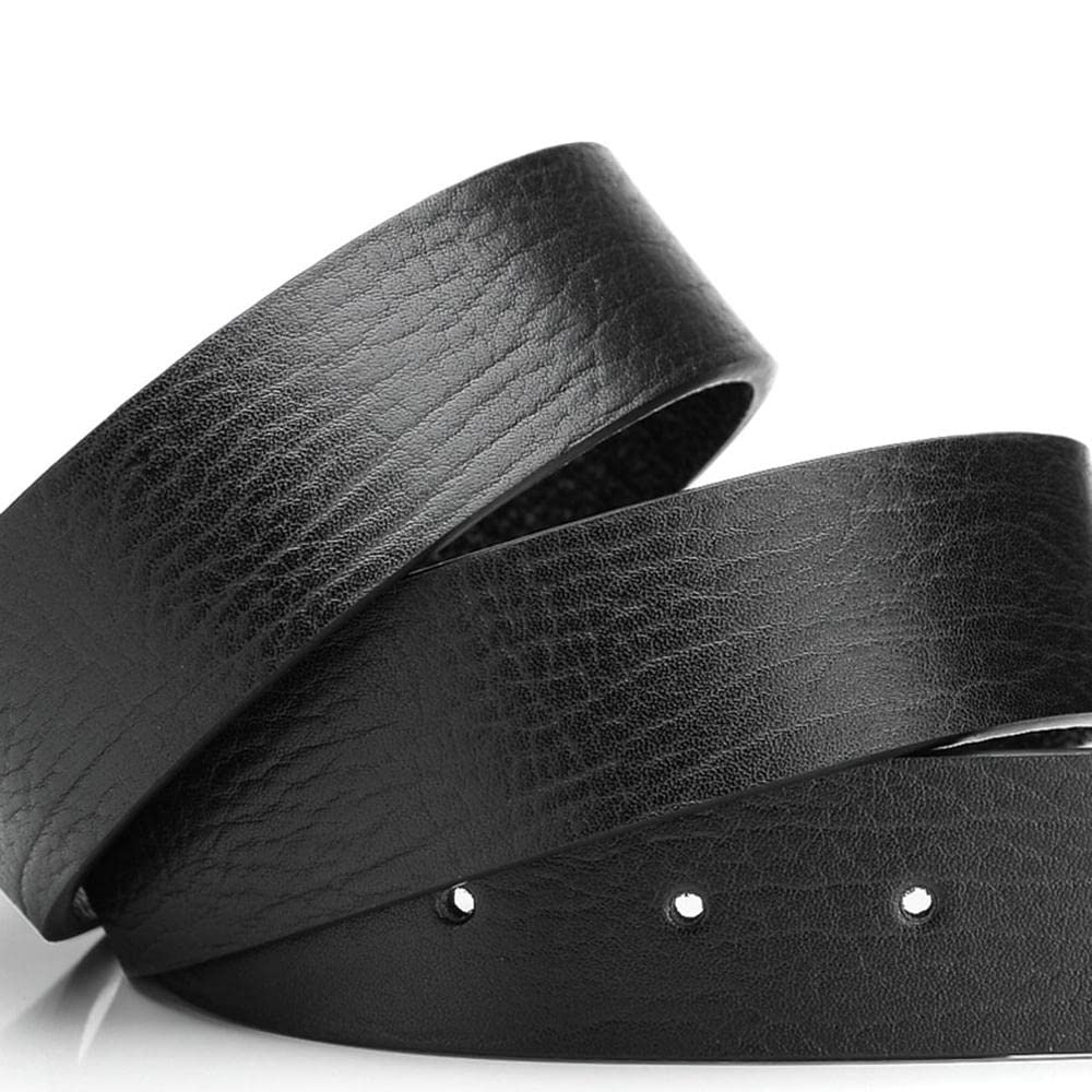 Moda Real Cuero Genuino patrón de Rayas Hombres Cuero de Vaca Suave Deslizamiento Estilo Piel de Vaca 3,3 cm Cinturones sin Hebilla (Color : Black, Size : 120cm 36to37 Inch)