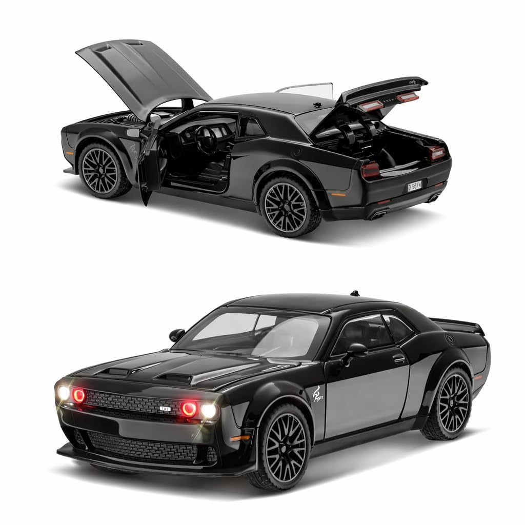 Sky Tech® Dodge Challenger SRT Toy Car 1:32 Scale Model Car Exclusive Alloy Metal Car Die-cast Scale Model Pullback Toy with Sound & Light Music Best Gifts Toys Kids【Colors as Per Stock】-image-34