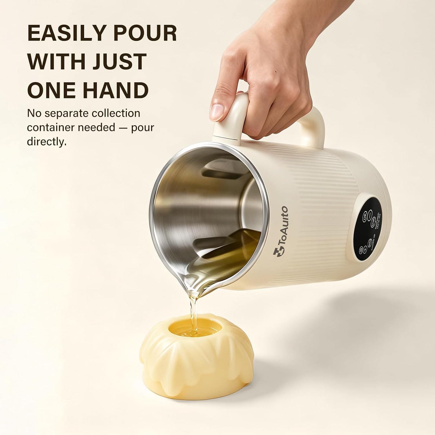 Hand pouring melted wax from the TOAUTO Wax Mixer Machine into a candle mold