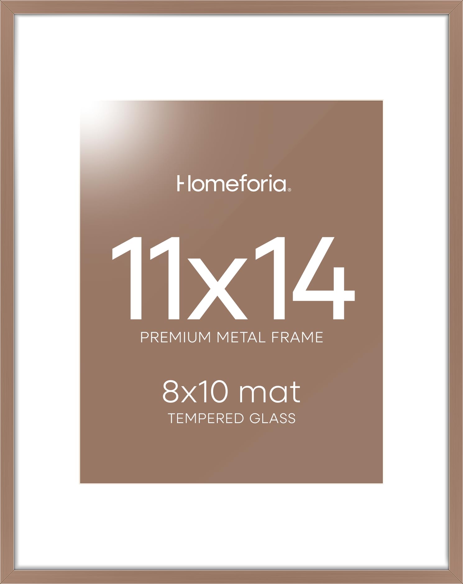 Homeforia 11x14 Mocha Picture Frame, High-End Metal, 8x10 Mat, Glass | High End Aluminum, Tempered Glass, Acid-Free 8x10 Removable Mat, 11x14 in Edge-to-Edge Display 14x11, Wall Kit, Set Of 2