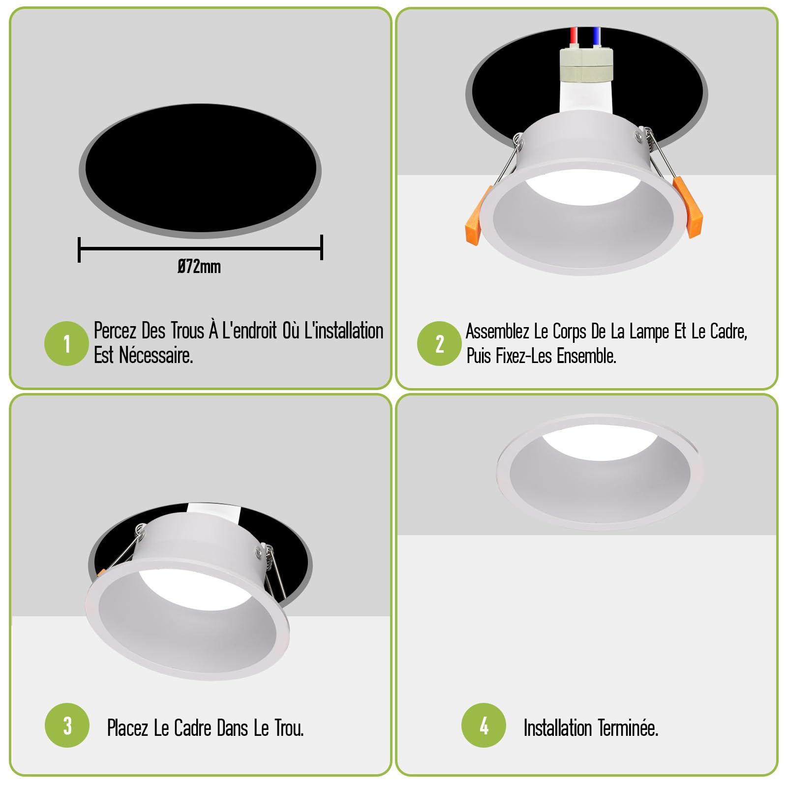 Maxled, Light is Led! Spot Encastrable Cadre 10 Pièces Diamètre Du Trou Ø72mm Spots Aluminium Plafond Luminaires Encastrables pour Ampoules LED Halogènes GU10 Anneau Encastrable (Rond Blanc)