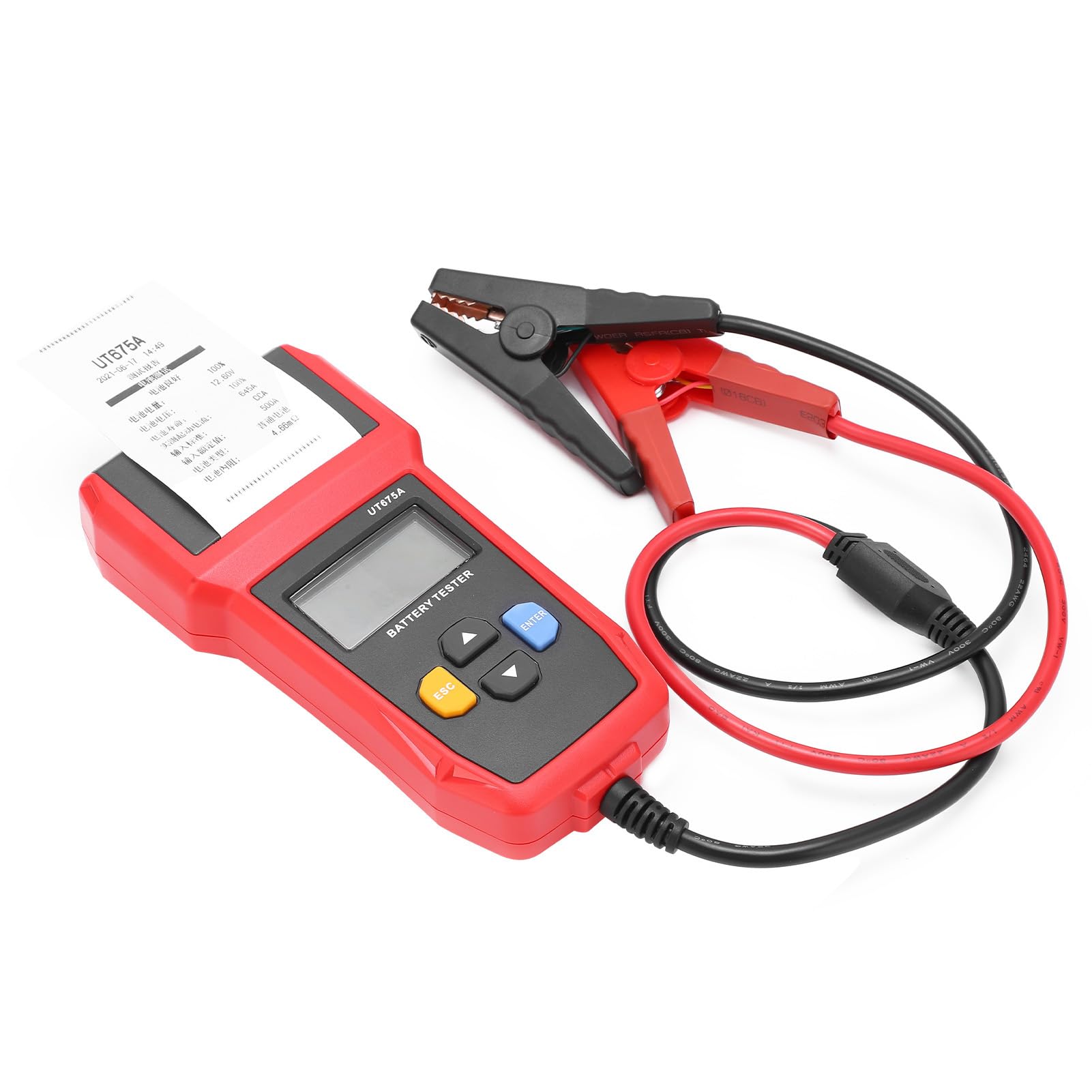Cocoarm Tester Akumulatora Samochodowego Cyfrowy Wskaźnik Akumulatora z funkcją Testowania Przewodności ABS i funkcją Drukowania Tester 12 V do Samochodów Motocykle Garaże i Codzienna Konserwacja